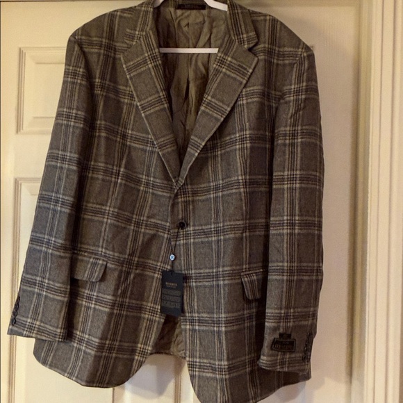 Jos. A. Bank 100% Baby Camelhair Gray Plaid Suit Jacket Sz 50R.NWT. Box34